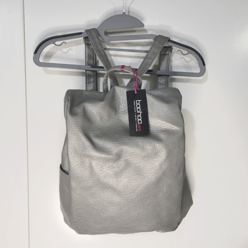 NWT BOOHOO silver backpack bag